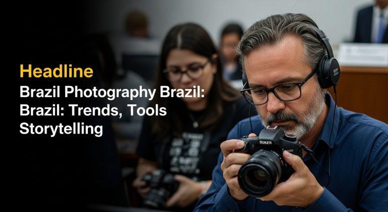 Photographer capturing a vivid Brazilian street scene during golden hour.