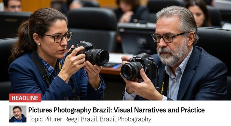 A group of Brazilian photographers capturing street scenes in a colorful cityscape, embodying Pictures Photography Brazi