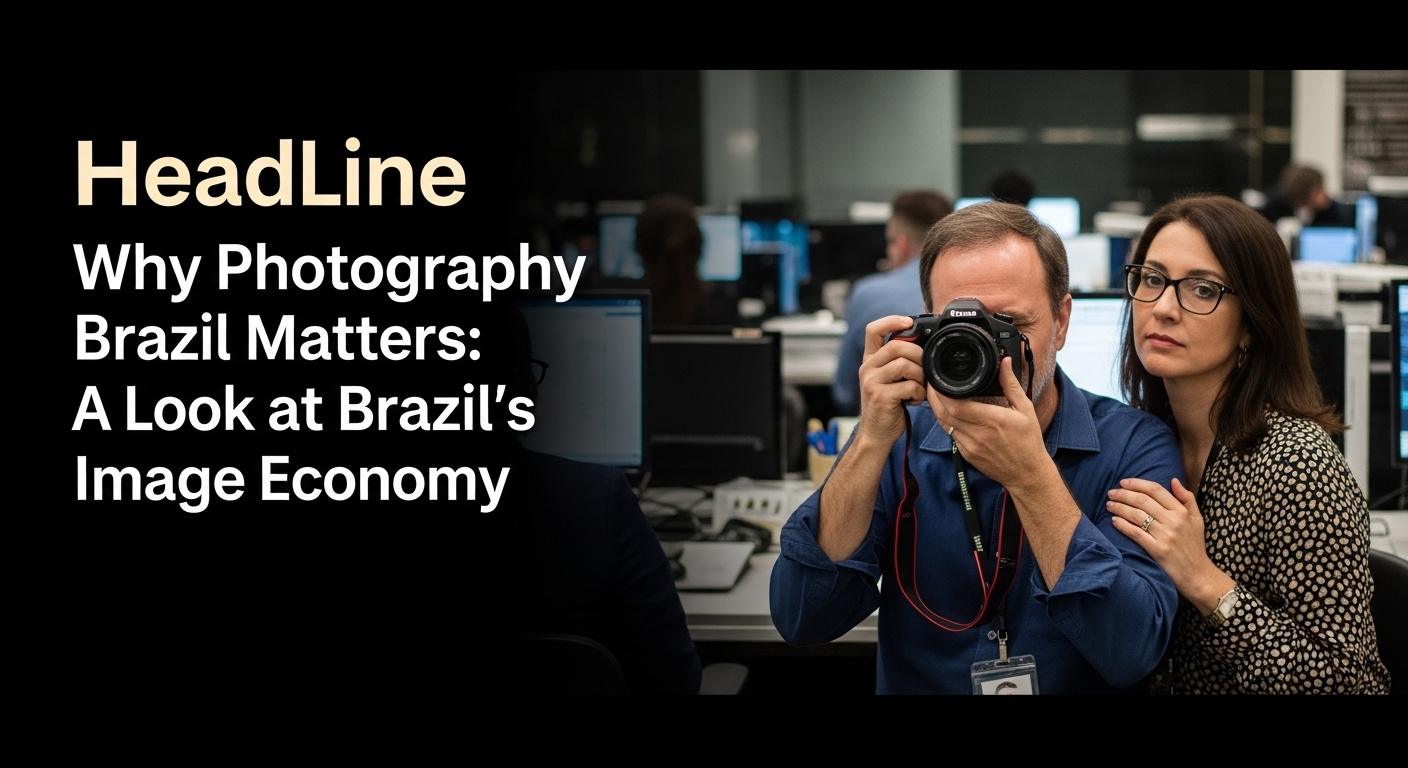 Photographer in a Brazilian city reviewing equipment amid urban life.