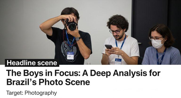 Editorial photo concept for The Boys coverage in Brazil, studio scene with a photographer and superhero posters.