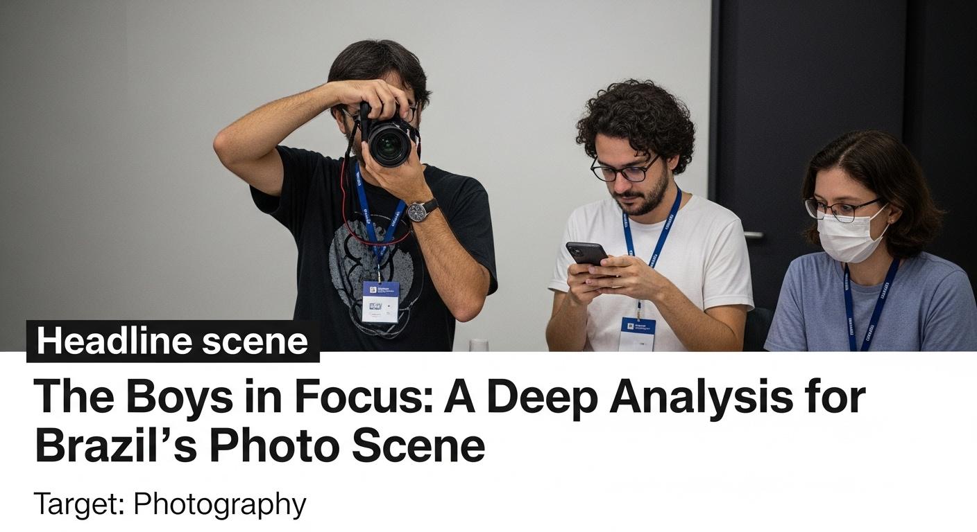 Editorial photo concept for The Boys coverage in Brazil, studio scene with a photographer and superhero posters.