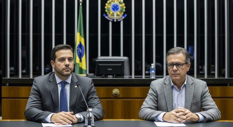 Brazilian street photographer near urban tax notices at dusk