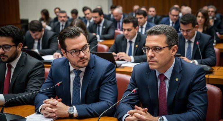 Documentary-style image concept showing a Brazilian concert venue and legal imagery to illustrate divida zero and antitr