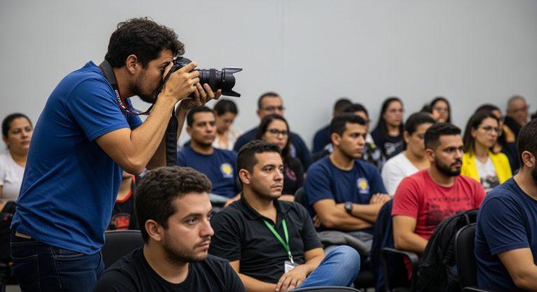 Documentary photographer capturing a Brazilian community meeting about social policy in 2026